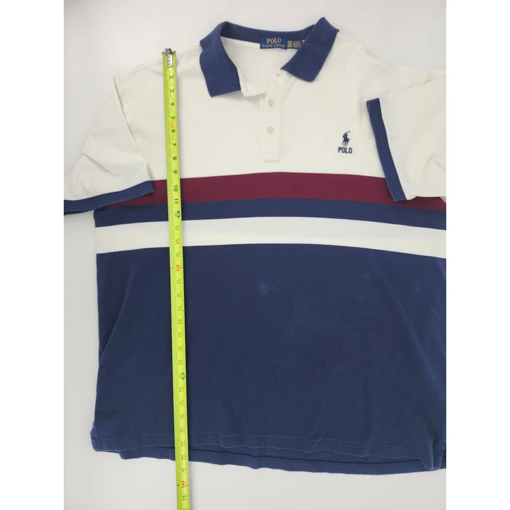 Polo Ralph Lauren Mens 2XLT Colorblock Striped Polo Shirt White Blue Burgundy